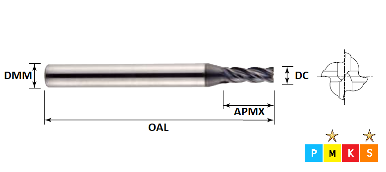 10.0mm 4 Flute Long Series HX2 Carbide End Mill (Plain Shank)